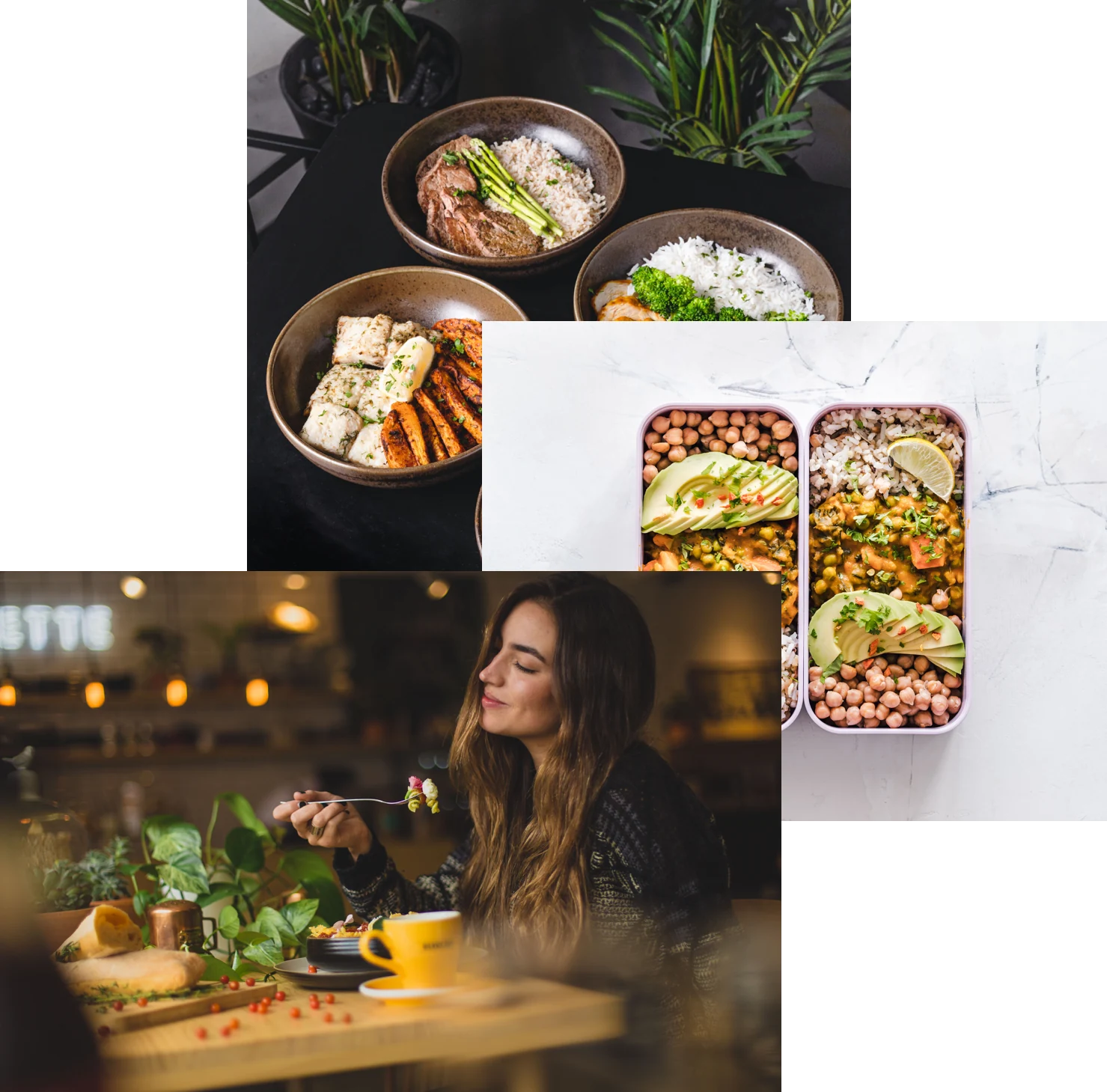 Woman eating food, some meals